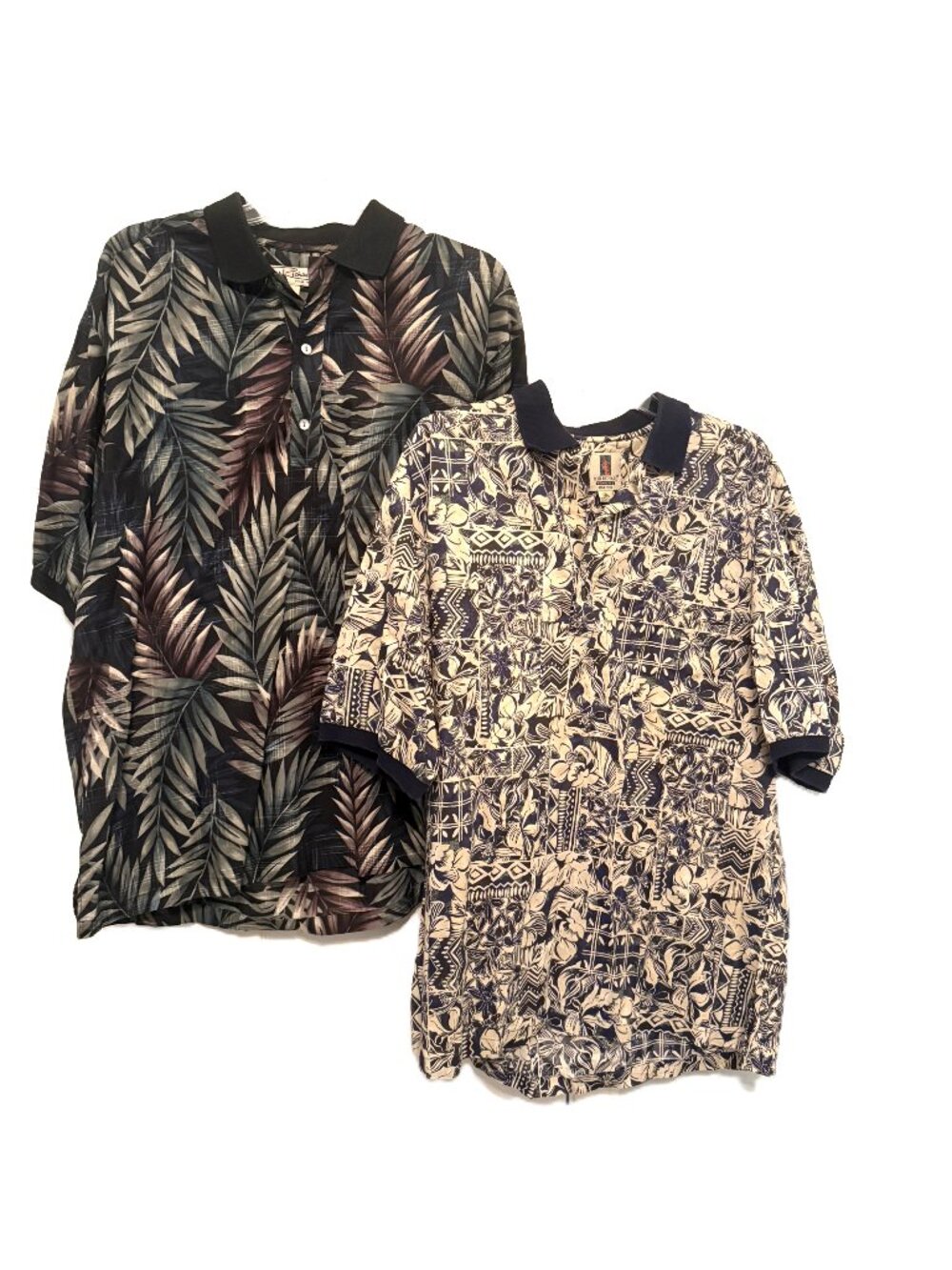 Tori Richard Polo Shirt X2 Mens Large Floral Hawaiian Short Sleeve Vintage USA